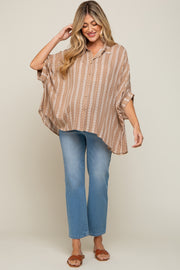 Taupe Printed Button Up Maternity Top