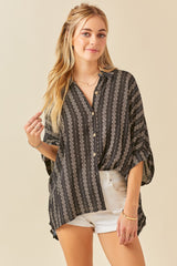 Black Printed Button Up Top