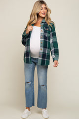 Green Plaid Maternity Shirt Jacket