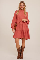 Rose Mock Neck Tiered Babydoll Dress