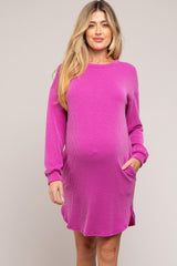 Magenta Rib Knit Long Sleeve Maternity Dress