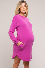 Magenta Rib Knit Long Sleeve Maternity Dress