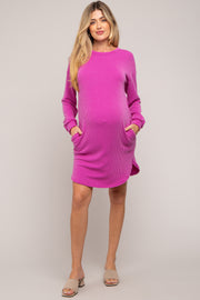 Magenta Rib Knit Long Sleeve Maternity Dress