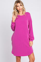 Magenta Rib Knit Long Sleeve Dress