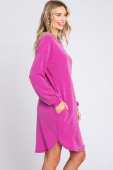 Magenta Rib Knit Long Sleeve Dress