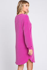 Magenta Rib Knit Long Sleeve Dress