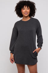 Charcoal Rib Knit Long Sleeve Maternity Dress