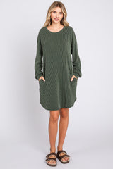 Olive Rib Knit Long Sleeve Dress