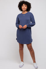 Navy Rib Knit Long Sleeve Maternity Dress