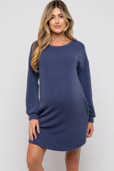 Navy Rib Knit Long Sleeve Maternity Dress