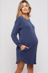 Navy Rib Knit Long Sleeve Maternity Dress