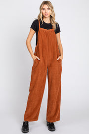 Rust Corduroy Wide Leg Overalls