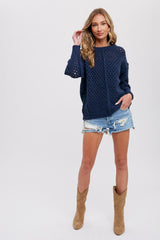 Navy Open Chunky Knit Sweater