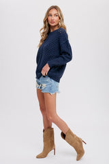 Navy Open Chunky Knit Sweater