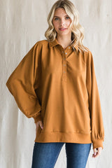 Camel Oversized Snap Button Collared Top