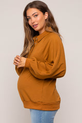 Camel Oversized Snap Button Collared Maternity Top