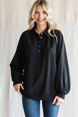 Black Oversized Snap Button Collared Maternity Top