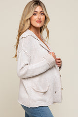 Cream Button Front Rib Collar Maternity Cardigan