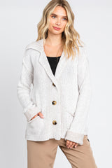 Cream Button Front Rib Collar Maternity Cardigan