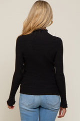 Black Textured Knit Ruffle Mock Neck Maternity Top