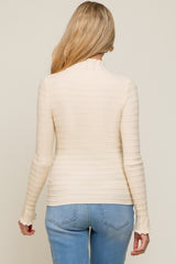 Cream Textured Knit Ruffle Mock Neck Maternity Top