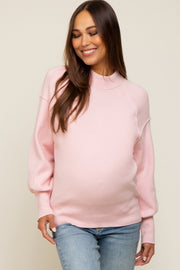 Light Pink Knit Long Sleeve Mock Neck Maternity Top