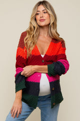 Multicolor Front Button Open Knit Maternity Cardigan