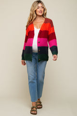 Multicolor Front Button Open Knit Maternity Cardigan