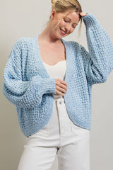 Light Blue Cropped Chunky Open Knit Cardigan