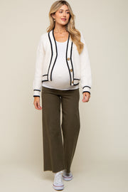 White Contrast Knit Maternity Cardigan