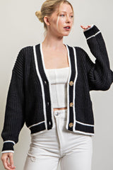 Black Contrast Knit Maternity Cardigan