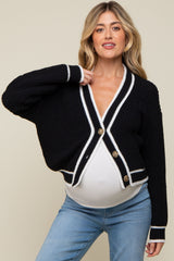 Black Contrast Knit Maternity Cardigan