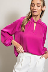 Magenta Satin Cutout Maternity Blouse