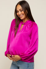 Magenta Satin Cutout Maternity Blouse