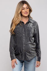 Charcoal Button Up Velvet Maternity Top