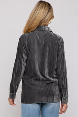 Charcoal Button Up Velvet Maternity Top