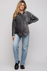 Charcoal Button Up Velvet Maternity Top