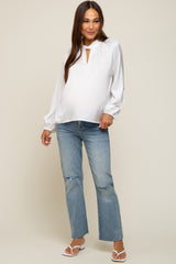 White Satin Cutout Maternity Blouse