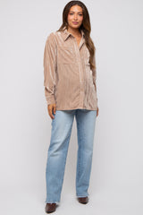 Taupe Button Up Velvet Maternity Top