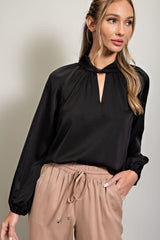 Black Satin Cutout Maternity Blouse