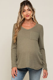 Olive Ribbed Knit Maternity Long Sleeve Top