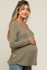 Olive Ribbed Knit Maternity Long Sleeve Top