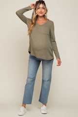 Olive Ribbed Knit Maternity Long Sleeve Top