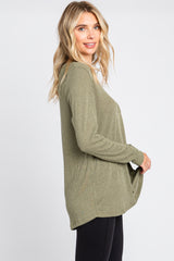 Olive Ribbed Knit Long Sleeve Top