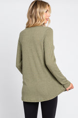 Olive Ribbed Knit Long Sleeve Top