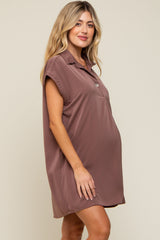 Mocha Collared Button Front Maternity Dress