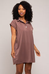 Mocha Collared Button Front Dress