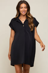 Black Collared Button Front Maternity Dress