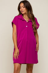 Magenta Collared Button Front Maternity Dress