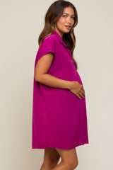 Magenta Collared Button Front Maternity Dress